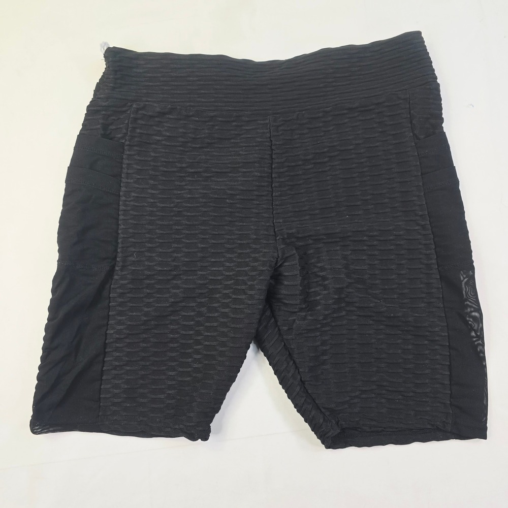 Shein Curve Honeycomb Biker Shorts Women's 0XL Black Scrunch Butt Mesh Pockets